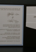 White wedding invitation with blue flowers