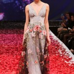 Claire Pettibone grey dress with flower overlay