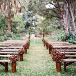Wedding ceremony bench arrangement