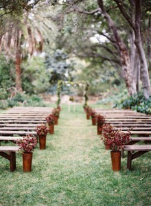 Wedding ceremony bench arrangement