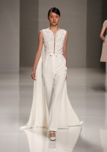 Wedding pant suit with a cape
