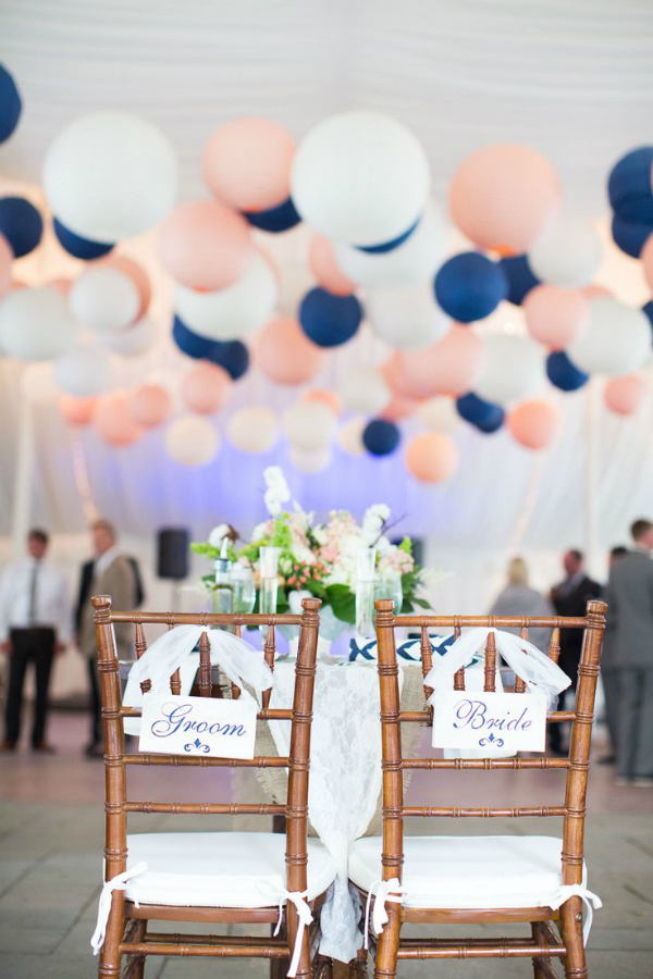 Navy, coral and white balloons