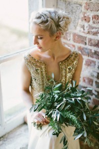 Bride with a foliage bouquet