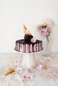 Cake decorated with ice-cream cone