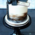 Two-toned cake with ribbon