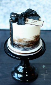 Two-toned cake with ribbon