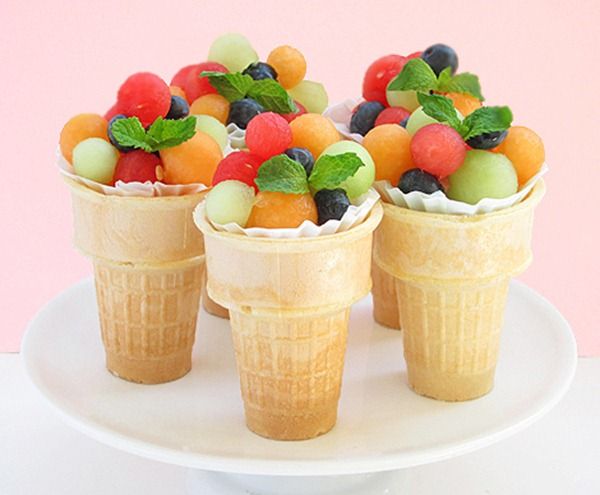 Ice cream cones with fruit balls