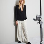 Embroidered pants with a black blazer