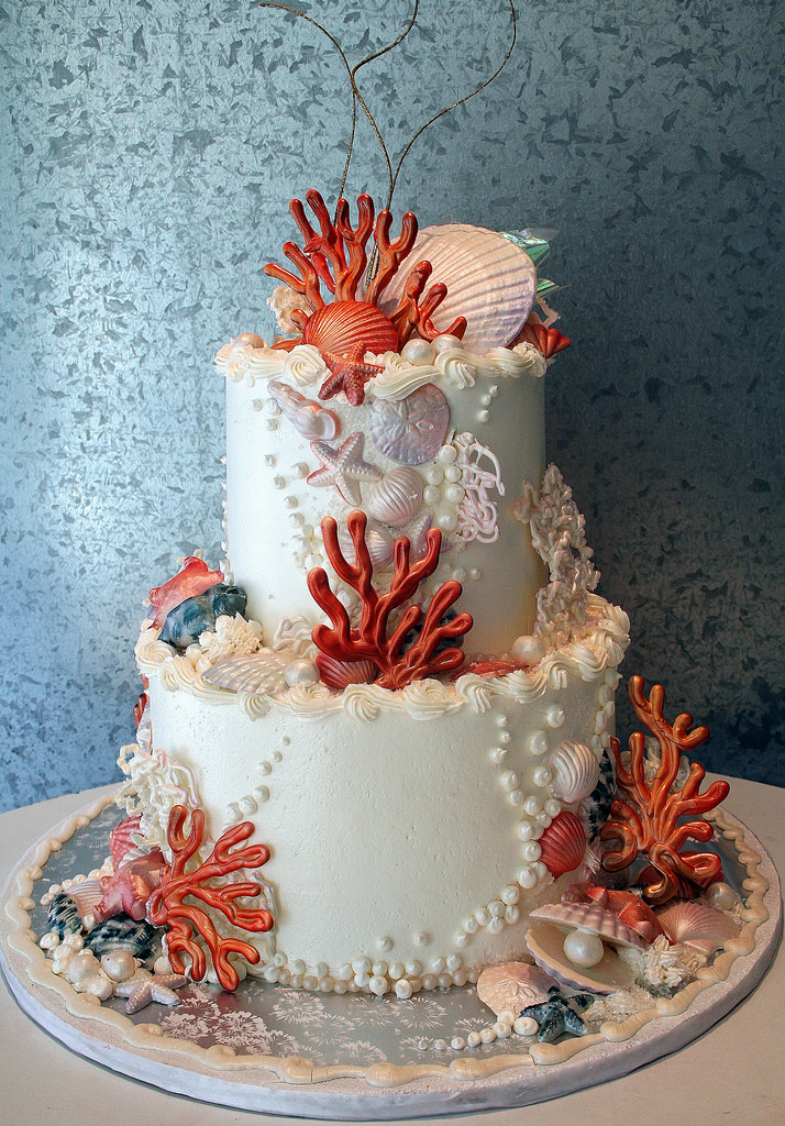 Coral-decorated cake