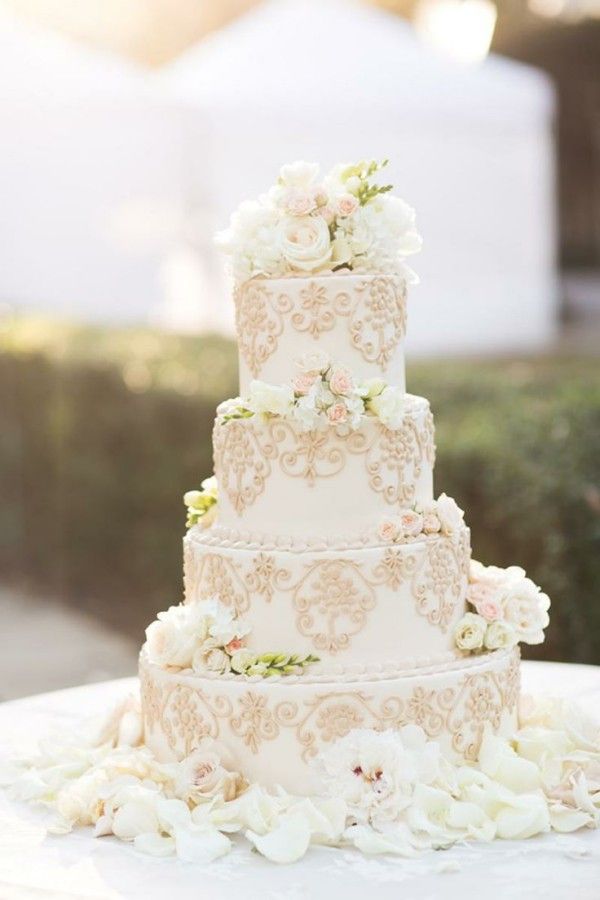 Wedding lace cake in cream