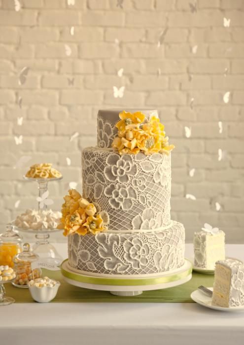 Wedding lace cake in grey