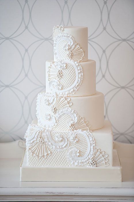 Wedding lace cake in white